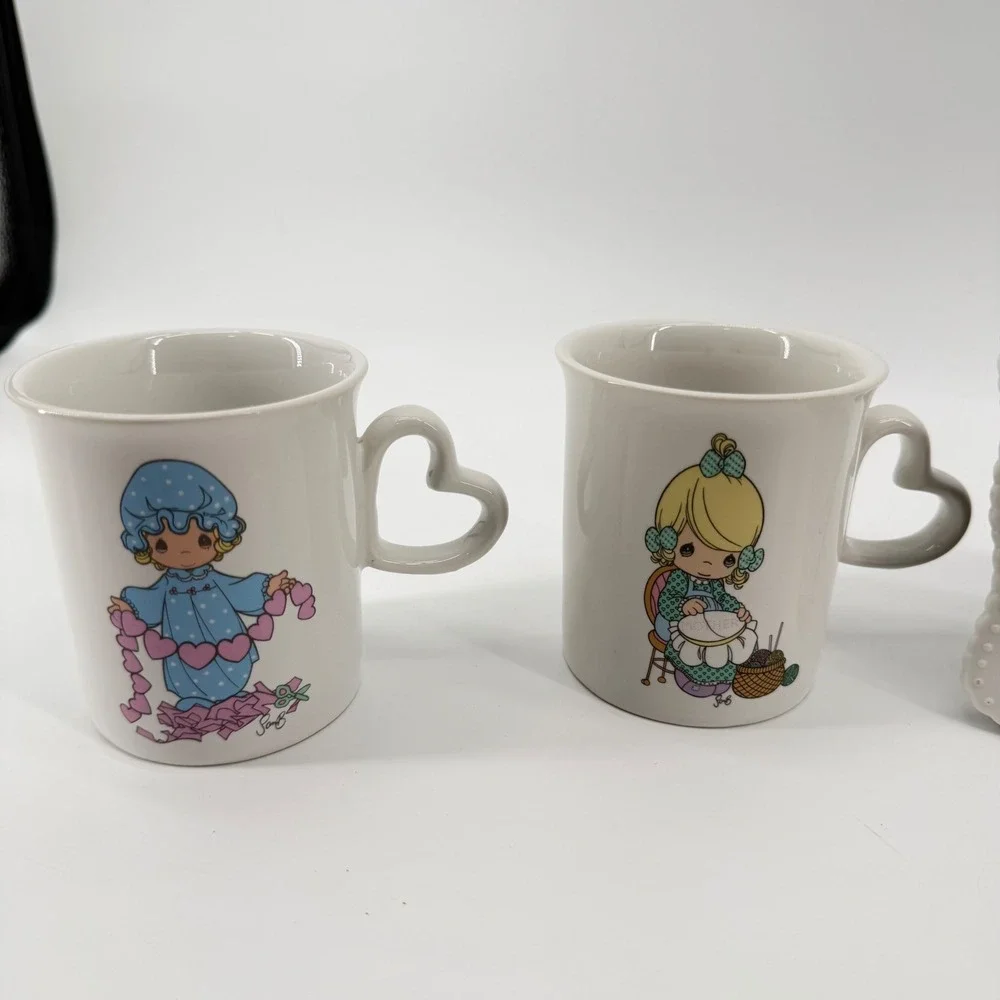 Precious Moments Frame and Mugs Set Unisex OS White Pastel Vintage 90s Ceramic